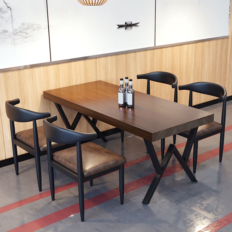Industrial Rectangle Dining Room Table Pine Solid Wood Table with Black Double Pedestal Clearhalo ' dining_table' 'Dining Tables & Seating' 'Dining Tables' 'furn' 'furn_dining_table' 'Furniture' 'furniture_dining_table' 'Kitchen & Dining Furniture' 'kitchen&dining_furn' 'kitchen' 'kitchen_dining_table' 1200x1200_e281573f-6185-463e-98f3-67d2b8cdd0f8