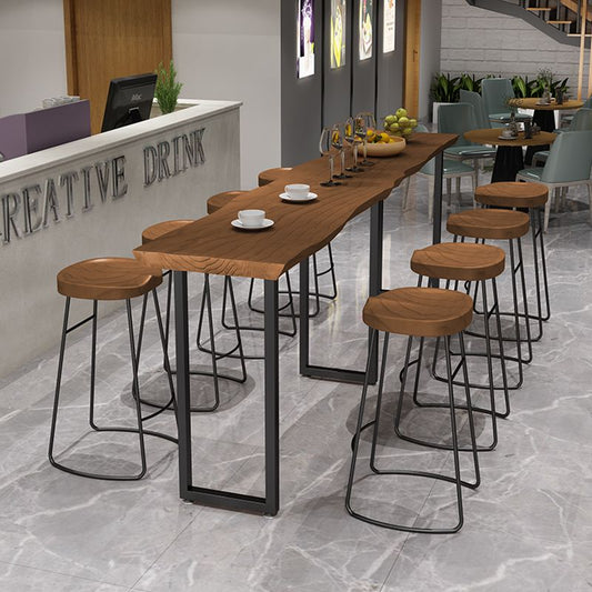 Modern Wood and Metal Bistro Accent Dining Table Sled Indoor Patio Bar Table Clearhalo 'Bar Furniture' 'Bar Tables' 'bar_tables' 'furn' 'furn_bar_tables' 'Furniture' 'furniture_bar_tables' 'Kitchen & Dining Furniture' 1200x1200_e28503df-00f5-4045-9403-584515f0f008