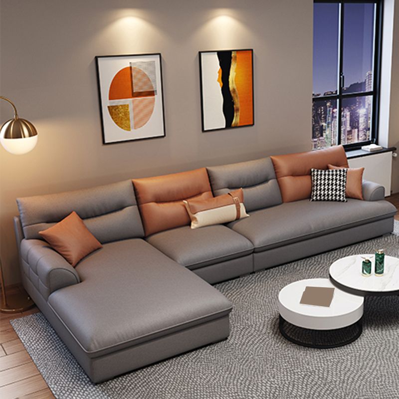 Modernism Faux Leather 3/4-seat Sectional Flared Arm Sectional