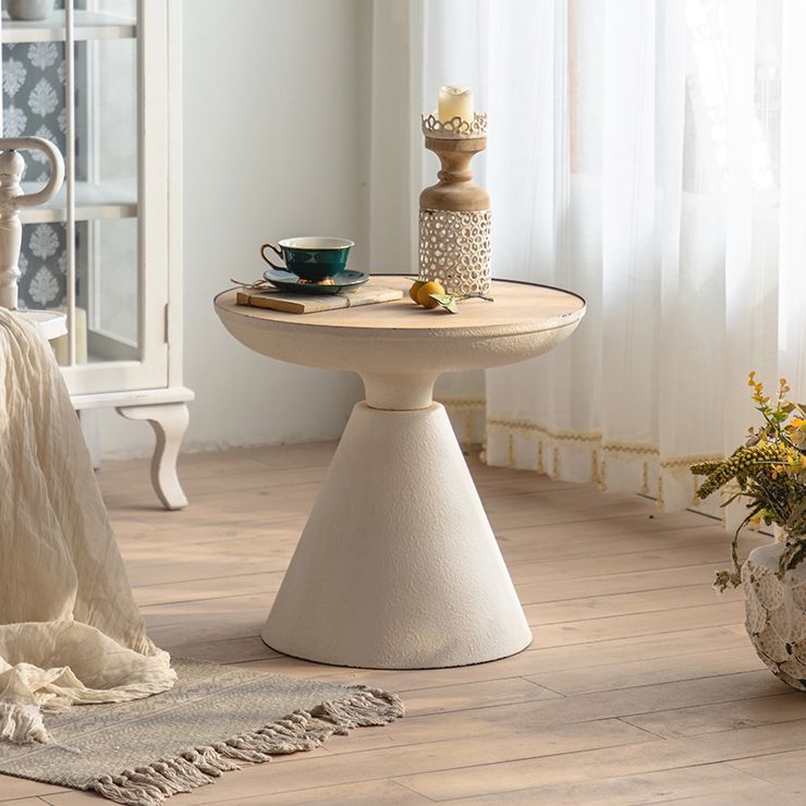 French Country Wooden Round Top Side Table Iron Pedestal End Table