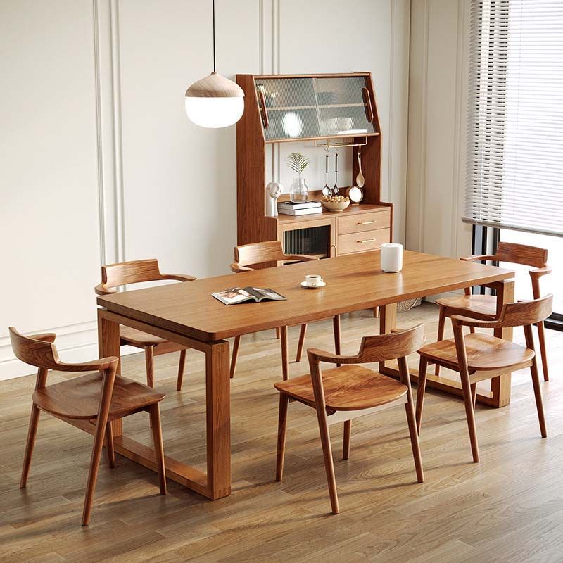 Moderne eettafel met dubbel voetstuk, grenenhouten tafel voor eetkamer