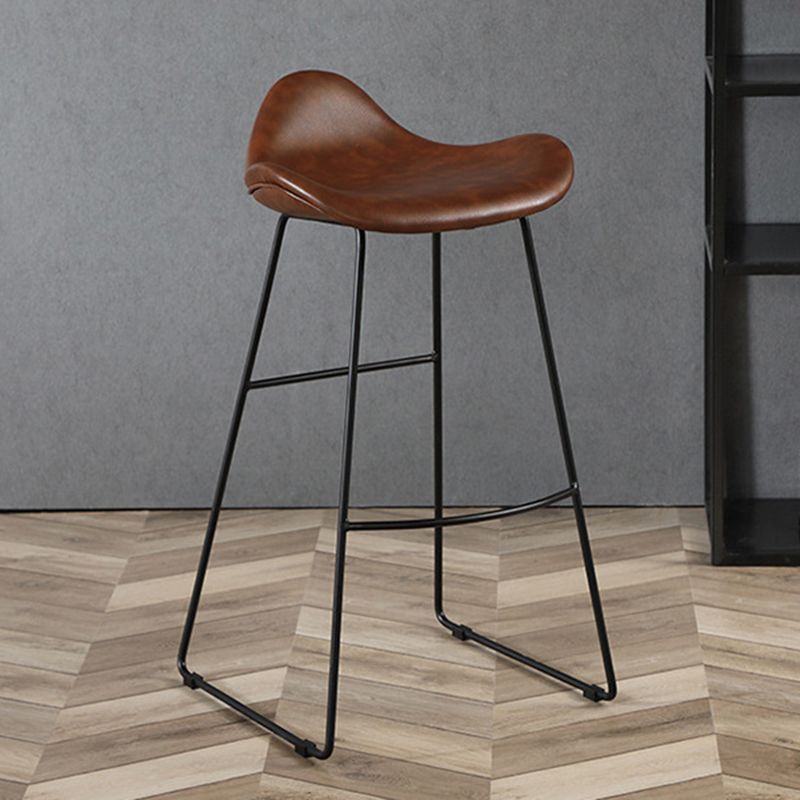 Industrial Faux Leather Bar Stools Metal Barstool in Black and Brown