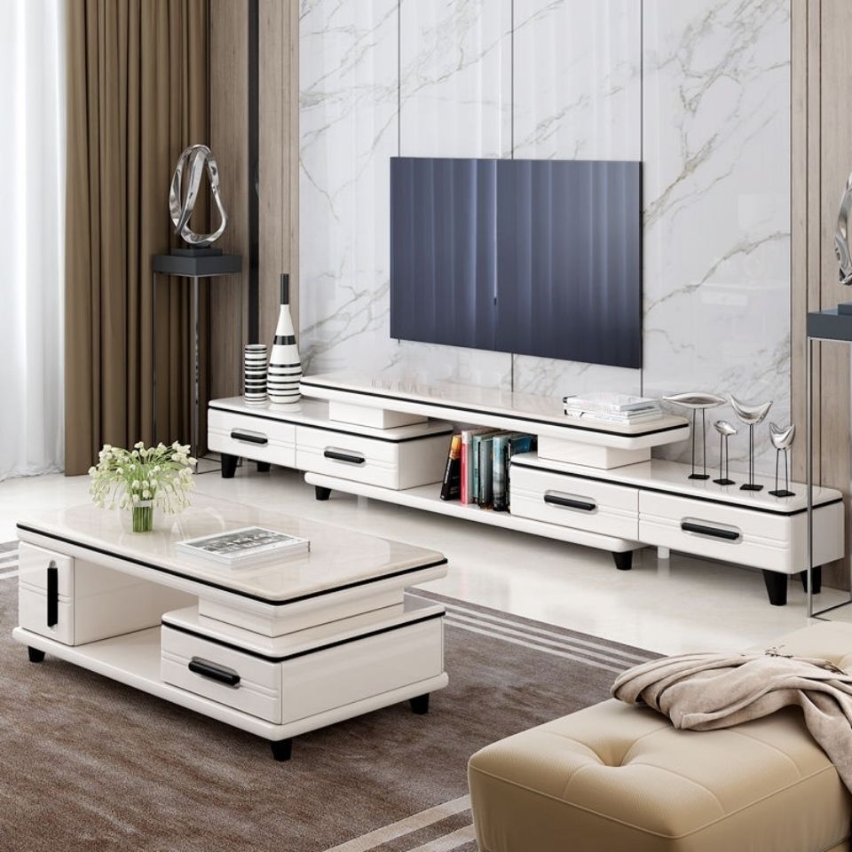 94 " / 71" Black & Gold Sliding TV Stand, 4 - Schubladenfernsehkonsole