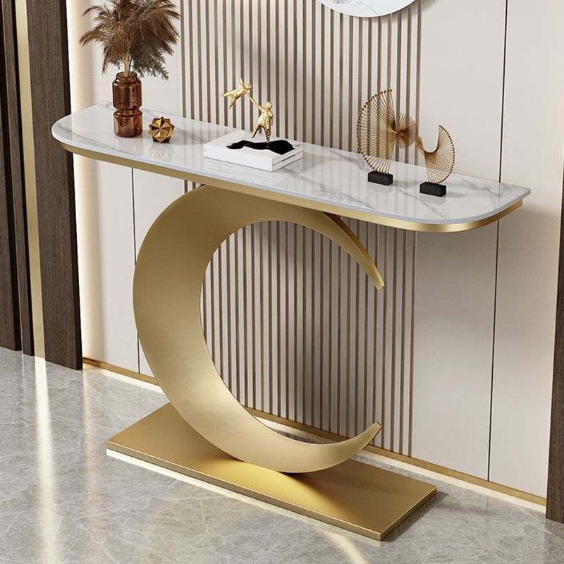 Console mezza luna in stile glam con base di piedistallo di ferro per Hall