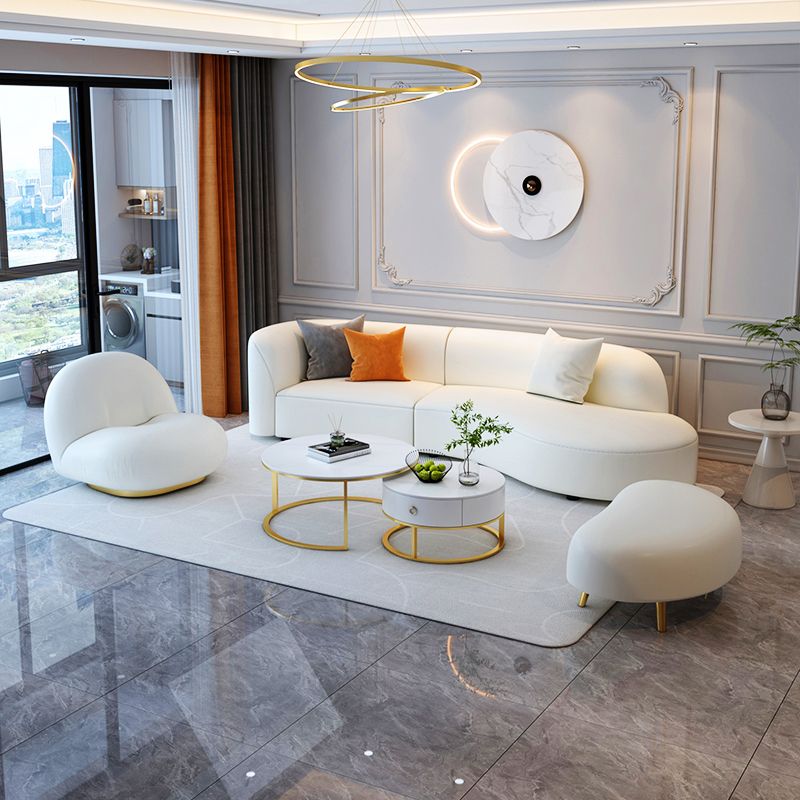 Braccio inclinato sezione sezionale moderna in pelle finta bianca sezionale