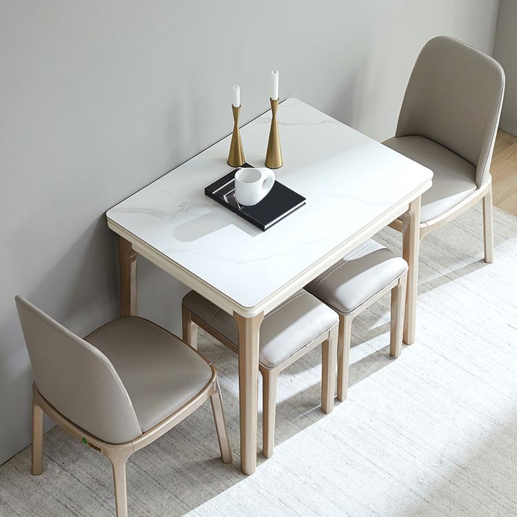 Table à manger évolutive en pierre moderne, pieds en bois pour salle à manger