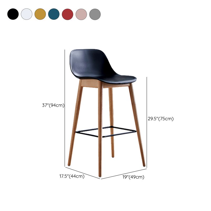 Contemporary Plastic Armless Bar Stool with Beech Solid Wood Base