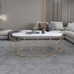 Glam Slate Coffee Table with Iron Frame and Oval Stone Top Cocktail Table