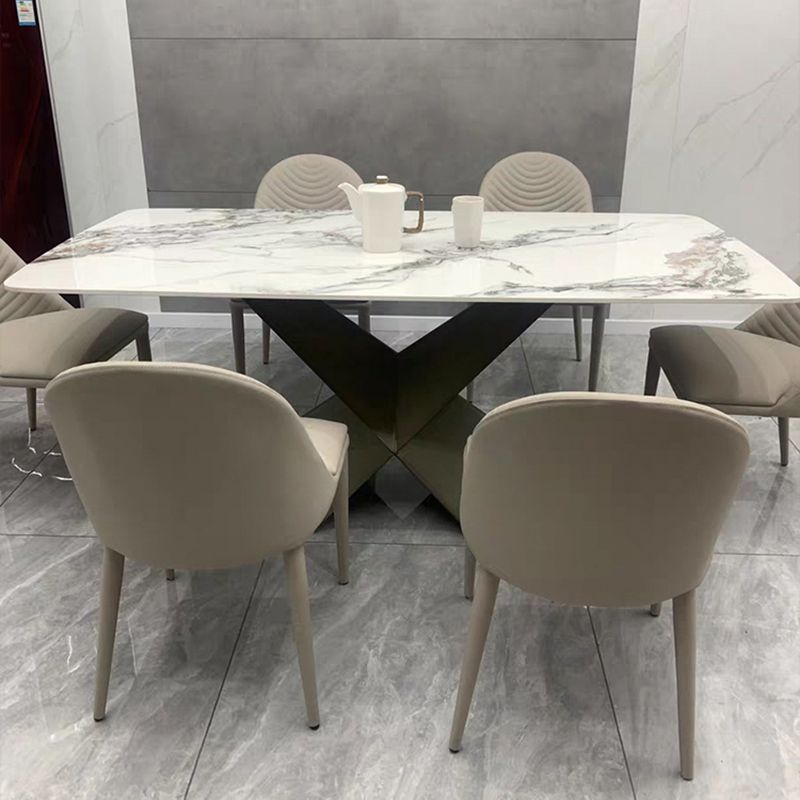 Stone Rectangle Top Dining Table Traditional Luxury Dining Table with Pedestal Base Clearhalo 'Dining Tables & Seating' 'Dining Tables' 'dining_table' 'furn' 'furn_dining_table' 'Furniture' 'furniture_dining_table' 'Kitchen & Dining Furniture' 1200x1200_e2a2814e-8c3b-4b95-bfde-5e8230f64758