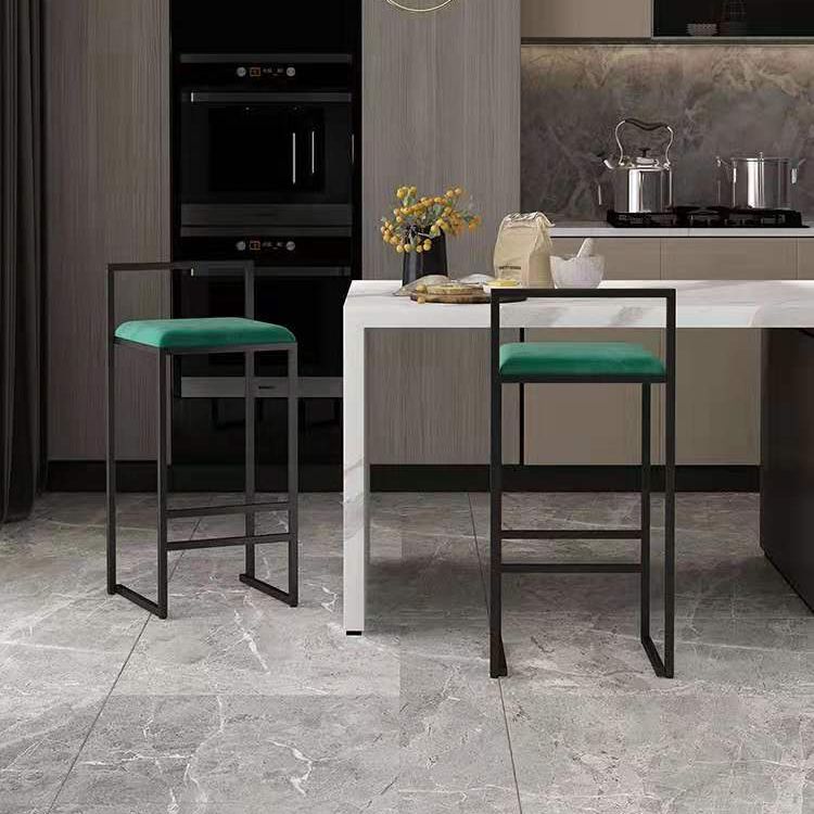 Modern Armless Backrest Counter Stool Iron Kitchen Bar Stool with  Cushion and Pedal