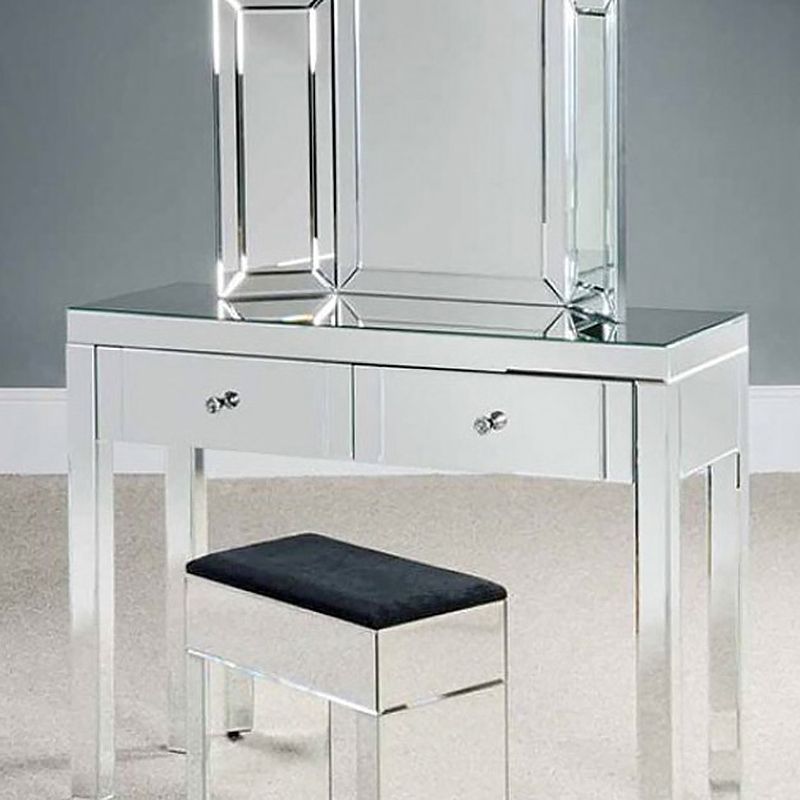Glass Vanity Set with Tri-Fold 13.77" Wide Make-up Vanity with 2 Storage Drawers Clearhalo 'Bedroom Furniture' 'furn' 'furn_makeup_vanities' 'Furniture' 'Makeup Vanities' 'makeup_vanities' 1200x1200_e2ab4731-3a50-4983-be5b-5fe33fc3c398