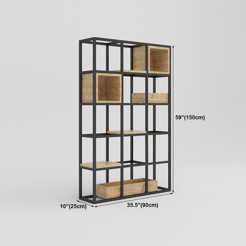 Modern Open Etagere Bookshelf with Black Iron Frame Pine Wood Shelf Clearhalo 'Bookcases' 'Furniture' 'furniture_bookcases' 'kitchen' 'kitchen_bookcases' 'Living Room Furniture' 'Office Furniture' 1200x1200_e2ab7a1e-d4d7-4068-80d7-fbacdeaf1395