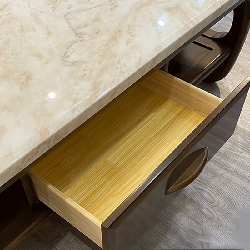 Rectangular Single Storage Coffee Cocktail Table with Marble Top