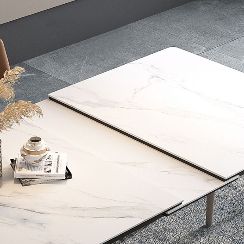 Rectangle Extendable Industrial Dining Table White Sintered Stone Table with 4 Black Legs Clearhalo ' dining_table' 'Dining Tables & Seating' 'Dining Tables' 'furn' 'furn_dining_table' 'Furniture' 'furniture_dining_table' 'Kitchen & Dining Furniture' 'kitchen&dining_furn' 'kitchen' 'kitchen_dining_table' 1200x1200_e2ada678-b70b-4c0b-9527-fe563b8dd218