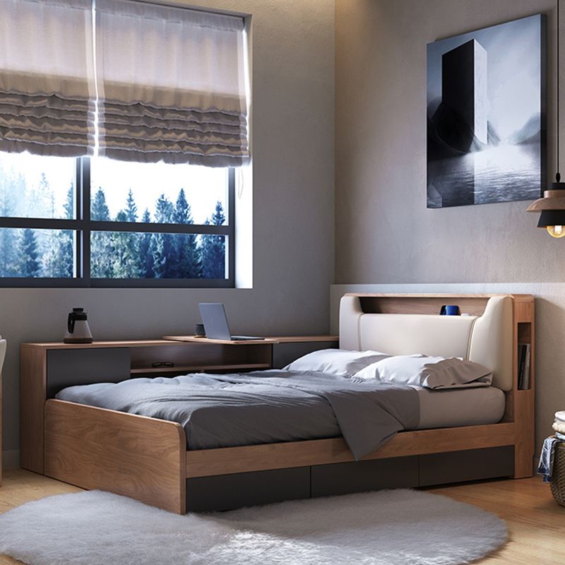 Cama de cabecera tapizada de madera de cama estándar contemporánea