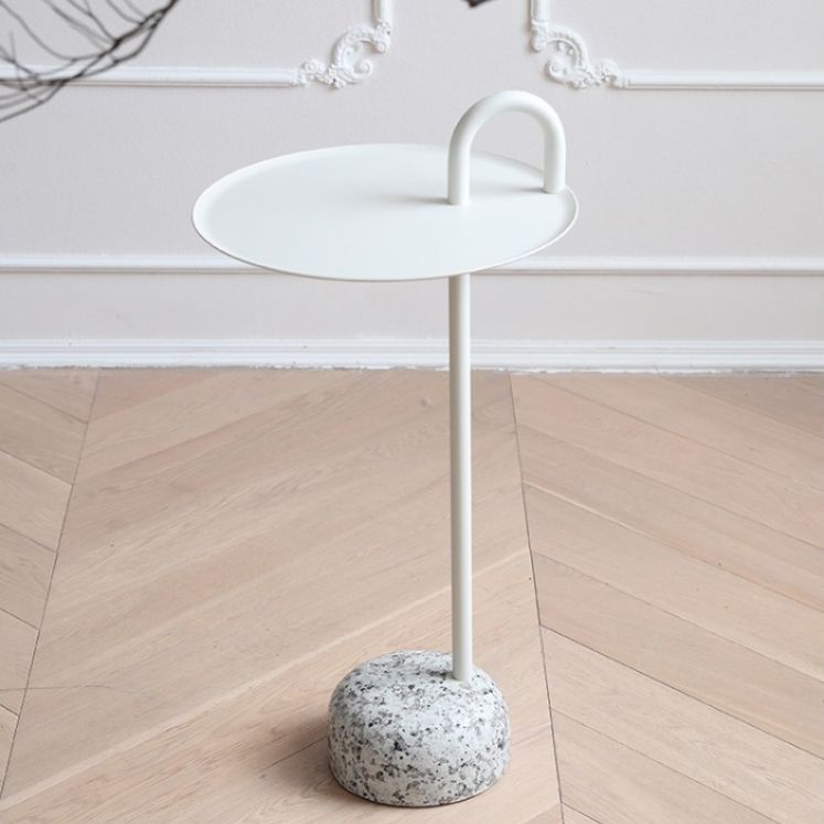 Round Metal Table and Stone Pedestal Base Base Medieval Modern Style Side Table