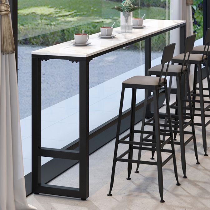 Industrial Black Iron Bar Table White Faux Marble Rectangle Top 41.3"H Bistro Table Clearhalo 'Bar Furniture' 'Bar Tables' 'bar_tables' 'furn' 'furn_bar_tables' 'Furniture' 'furniture_bar_tables' 'Kitchen & Dining Furniture' 1200x1200_e2b7d7c2-4a70-4ba7-b63f-7eddf0fb825e