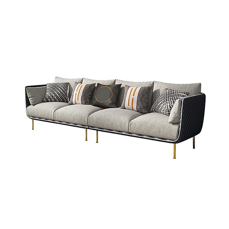 Gray Faux Leather Straight Arm Sofa Waterproof Pillow Back Sectional Clearhalo 'furn' 'furn_sectionals' 'Furniture' 'furniture_sectionals' 'Living Room Furniture' 'Sectionals' 1200x1200_e2ba1566-bb50-4aee-8a08-98c10937987c