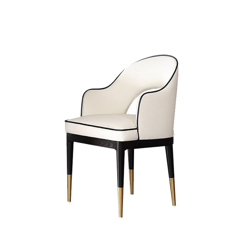 Glam Open Back Dineren fauteuil pu lederen eetkamerstoel met massieve houten benen