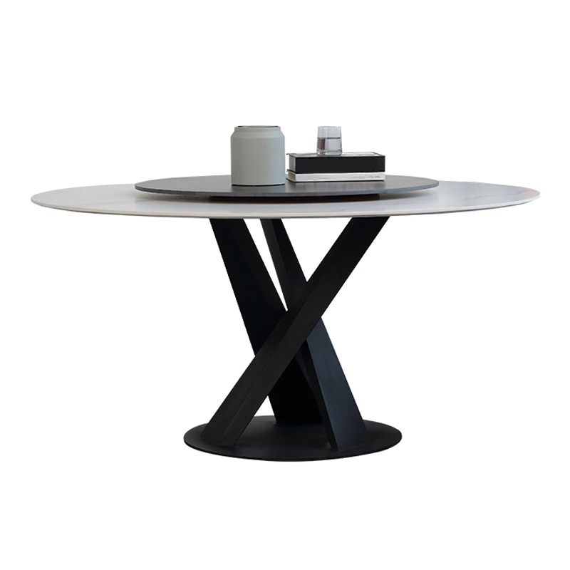 Contemporary Round Dining Table Sintered Stone Table with Black Pedestal Base,47.2"L x 27.6"W x 30"H Clearhalo ' dining_table' 'Dining Tables & Seating' 'Dining Tables' 'furn' 'furn_dining_table' 'Furniture' 'furniture_dining_table' 'Kitchen & Dining Furniture' 'kitchen&dining_furn' 'kitchen' 'kitchen_dining_table' 1200x1200_e2bb51d5-cb23-4d90-8995-770873be6c14