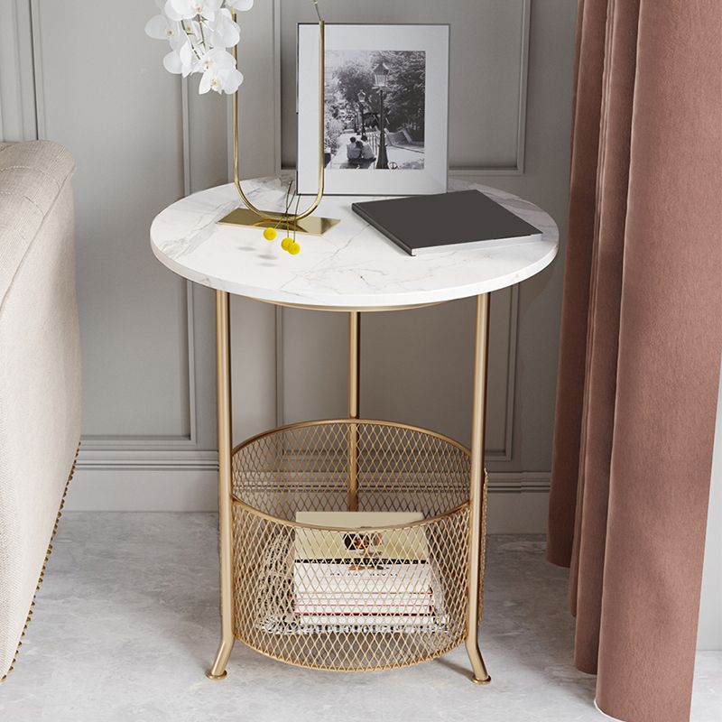 Moderno 21,6 "tavolo laterale superiore rotondo in ardesia rotondo in ferro 3 gambe tavolino con archiviazione