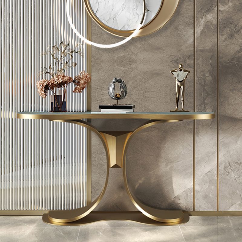 Glam Free Form Console Accent Table with Stainless Steel Bracket for Hall
