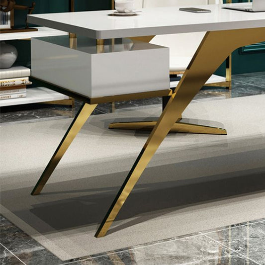 Escritorio de escritura blanca y negra escritorio de oficina de pedestal de piedra glam -stone con archivador