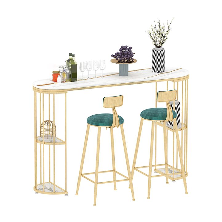 Table de bar à bistrot de salon glamour en pierre ovale et bistrot en métal avec rangement