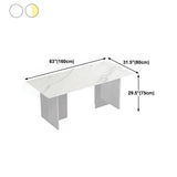 Steen bovenste eettafel industriële rechthoekige tafel met dubbele voetstukbasis