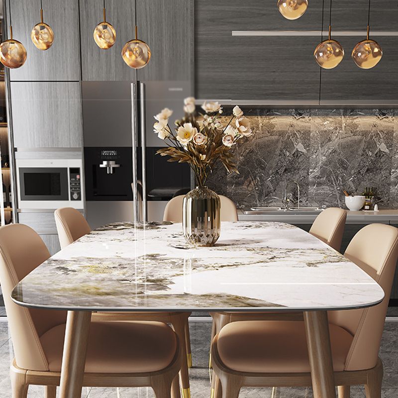 Gray Stone Top Dining Table Mid-Century Modern Dining Table with 4 Wood Legs Clearhalo 'Dining Tables & Seating' 'Dining Tables' 'dining_table' 'furn' 'furn_dining_table' 'Furniture' 'Kitchen & Dining Furniture' 1200x1200_e2c48132-2b73-44dd-824a-a23738612a75