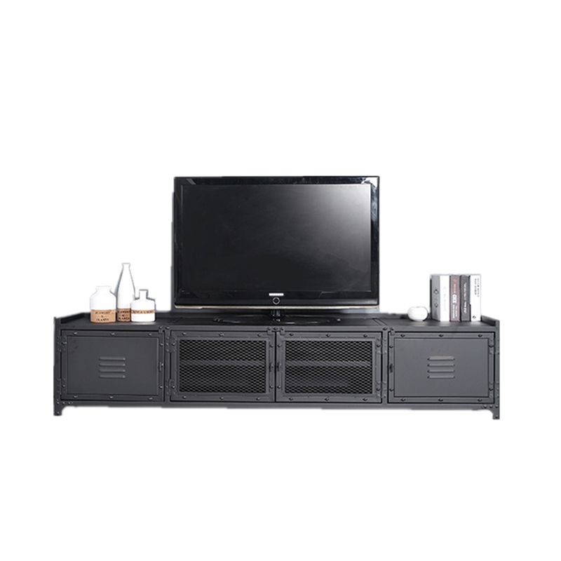 Industrial Style Metal TV Stand Black Colour Enclosed Storage TV Console with Cabinet Clearhalo 'furn' 'furn_tv_stands_entertainment_centers' 'Furniture' 'Living Room Furniture' 'TV Stands & Entertainment Centers' 'TV Stands & Media Storage Furniture' 'tv_stands_entertainment_centers' 1200x1200_e2c4baf0-2b13-4f5e-8406-be222b9341a4