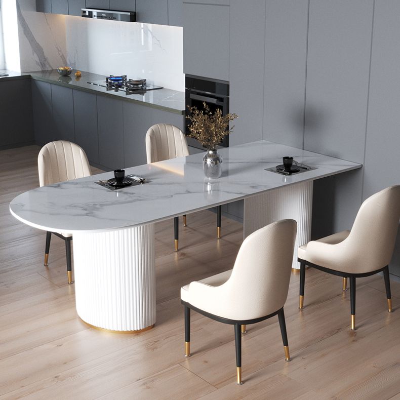 Contemporary Home Sintered Stone Dining Table Freeform Shape Table with Double Pedestal Base Clearhalo ' dining_table' 'Dining Tables & Seating' 'Dining Tables' 'furn' 'furn_dining_table' 'Furniture' 'furniture_dining_table' 'Kitchen & Dining Furniture' 'kitchen&dining_furn' 'kitchen' 'kitchen_dining_table' 1200x1200_e2c5aff7-d97e-4355-9de1-bfa0a8c5c59c