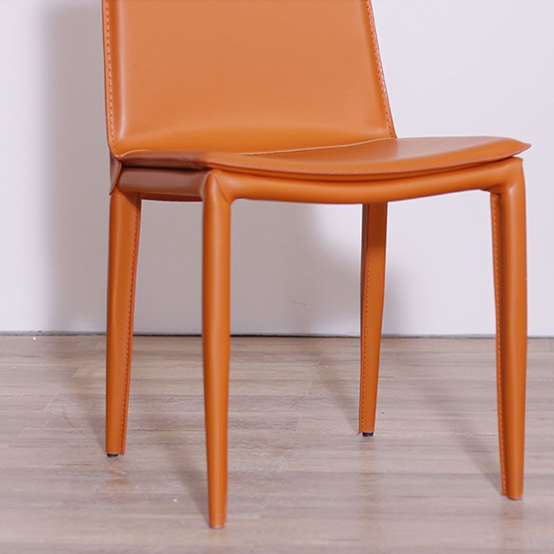Contemporary Metal Dining Room Chair Armless Leather Side Chair