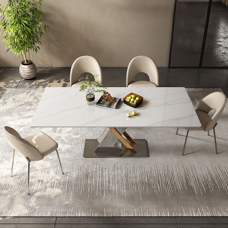 Modern Style Pedestal Dining Table Sintered Stone Rectangle Table ...