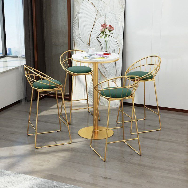 Glam 1/2/5 Pieces Round Bar Table Set Fixed Table Counter Set for Dining Room Clearhalo 'Bar Furniture' 'furn' 'furn_home_bar_bar_sets' 'Furniture' 'Home Bars & Bar Sets' 'home_bar_bar_sets' 'Kitchen & Dining Furniture' 1200x1200_e2ccf785-66ca-44f2-b155-f97d8449e887