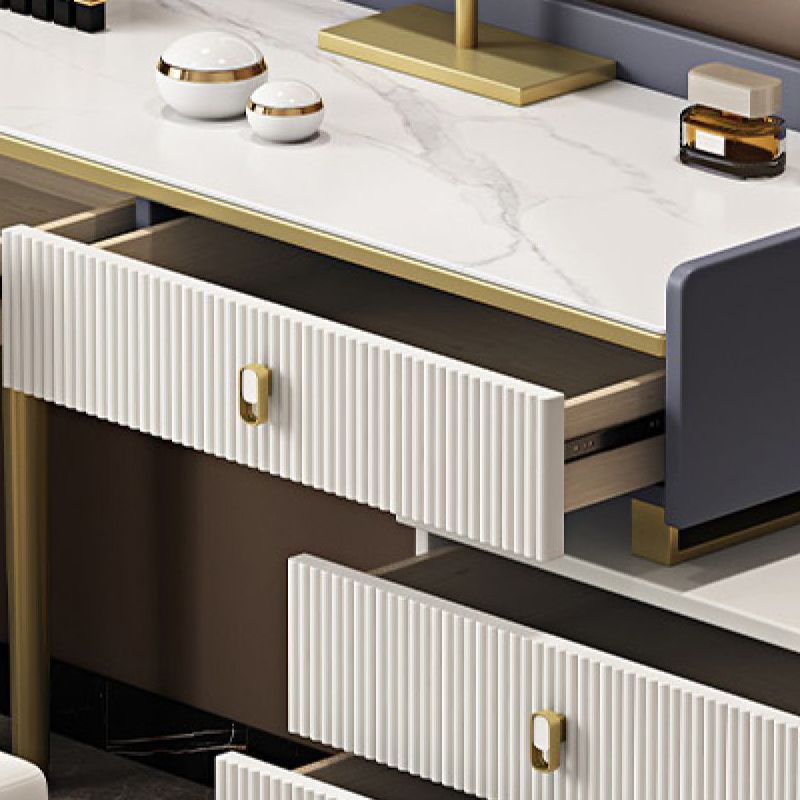 5 cassetti Vanity da tavolo da trucco in pietra per donne, 17,12 "d x 30.31" H, bianco/blu