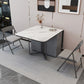 Modern Style Rectangle Dining Table Sintered Stone Drop-Leaf Dining Table with Black Frame Clearhalo ' dining_table' 'Dining Tables & Seating' 'Dining Tables' 'furn' 'furn_dining_table' 'Furniture' 'furniture_dining_table' 'Kitchen & Dining Furniture' 'kitchen&dining_furn' 'kitchen' 'kitchen_dining_table' 1200x1200_e2d7a475-a6fe-44d0-90d9-e7fbe4ccf9ba