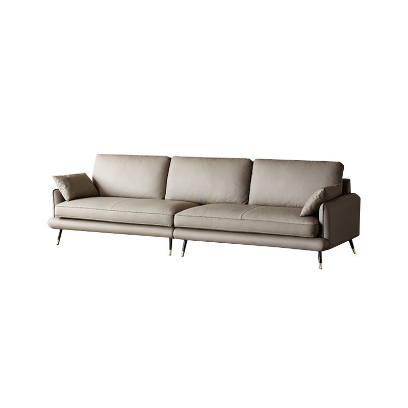 Modern Pillow Top Arm Sofa Faux/Genuine Leather Sofa in Gray
