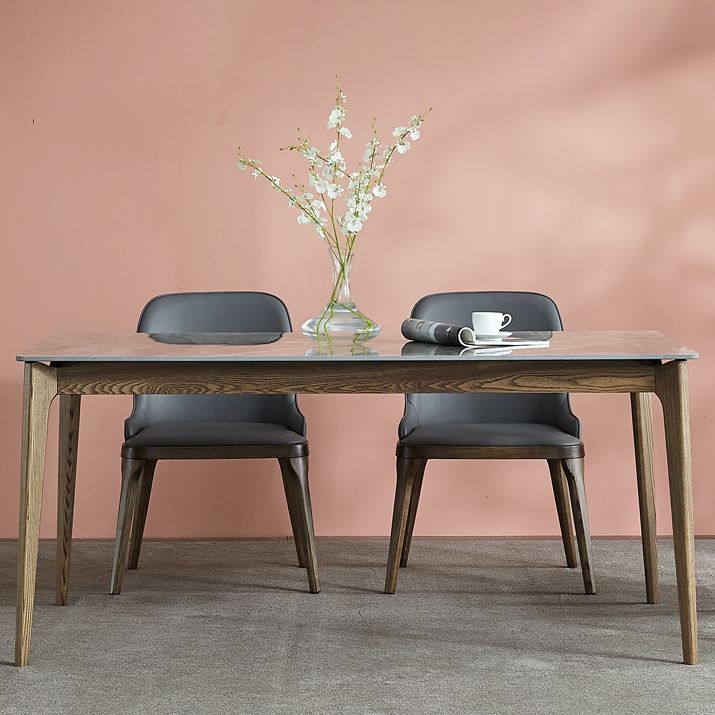 Mid-Century Modern Rectangle Dining Table Grey Sintered Stone Table with 4 Ash Solid Wood Legs Clearhalo ' dining_table' 'Dining Tables & Seating' 'Dining Tables' 'furn' 'furn_dining_table' 'Furniture' 'furniture_dining_table' 'Kitchen & Dining Furniture' 'kitchen&dining_furn' 'kitchen' 'kitchen_dining_table' 1200x1200_e2de0358-52cd-4d15-9c1d-b851eea6de78