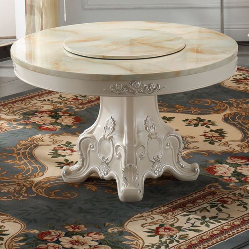 Round Marble Dining Site Table Pedestal Base Dining Room Collection with Turntable