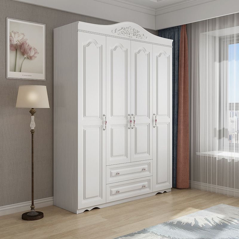 French Country White Storage Cabinet Hinged Door Cabinet with Drawers