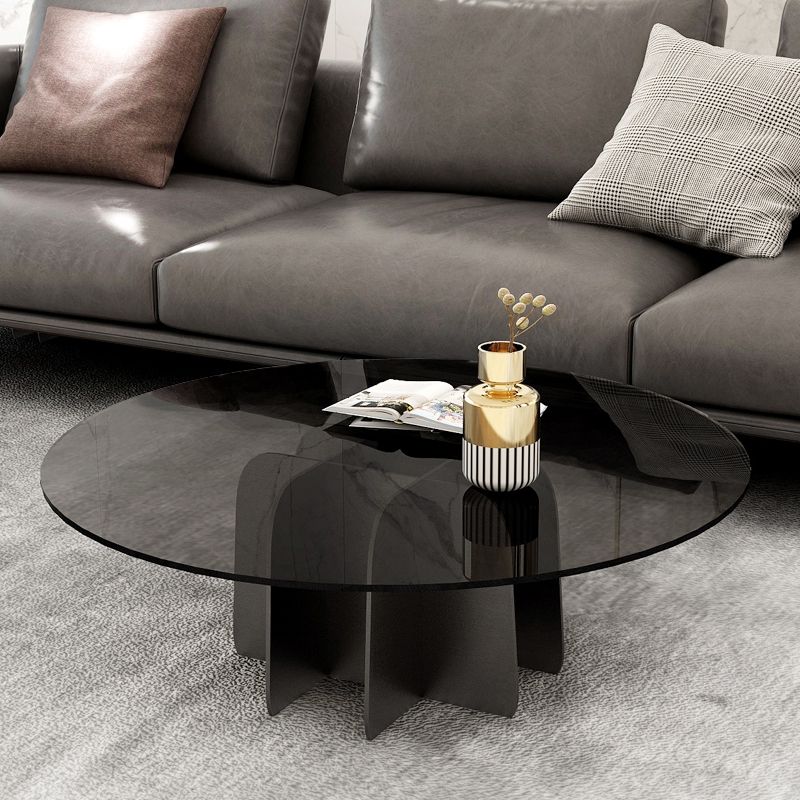 Modern Style White Slate & Grey Glass Top Iron Craft Round Coffee Table Clearhalo 'Coffee & Accent Tables' 'Coffee Tables' 'coffee_tables' 'furn' 'furn_coffee_tables' 'Furniture' 'Living Room Furniture' 1200x1200_e2e6034d-9fcc-4b80-a1ef-6838fe722b64