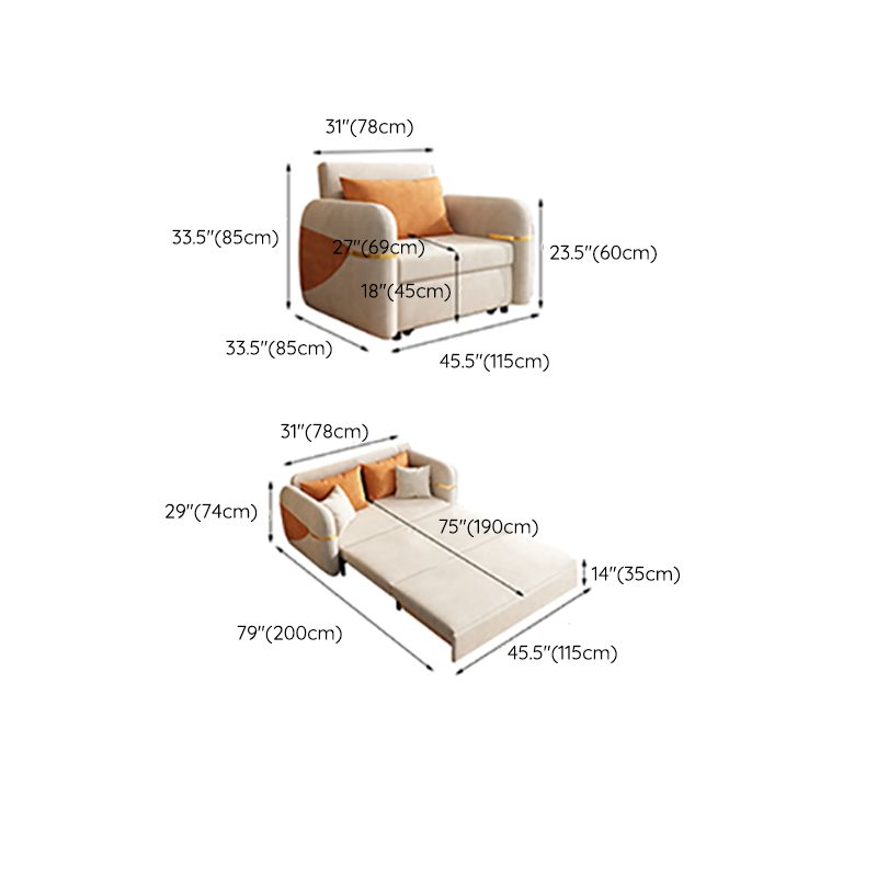 White Square Arms Sofa Futon Cushion Back Foldable Futon Sofa Bed