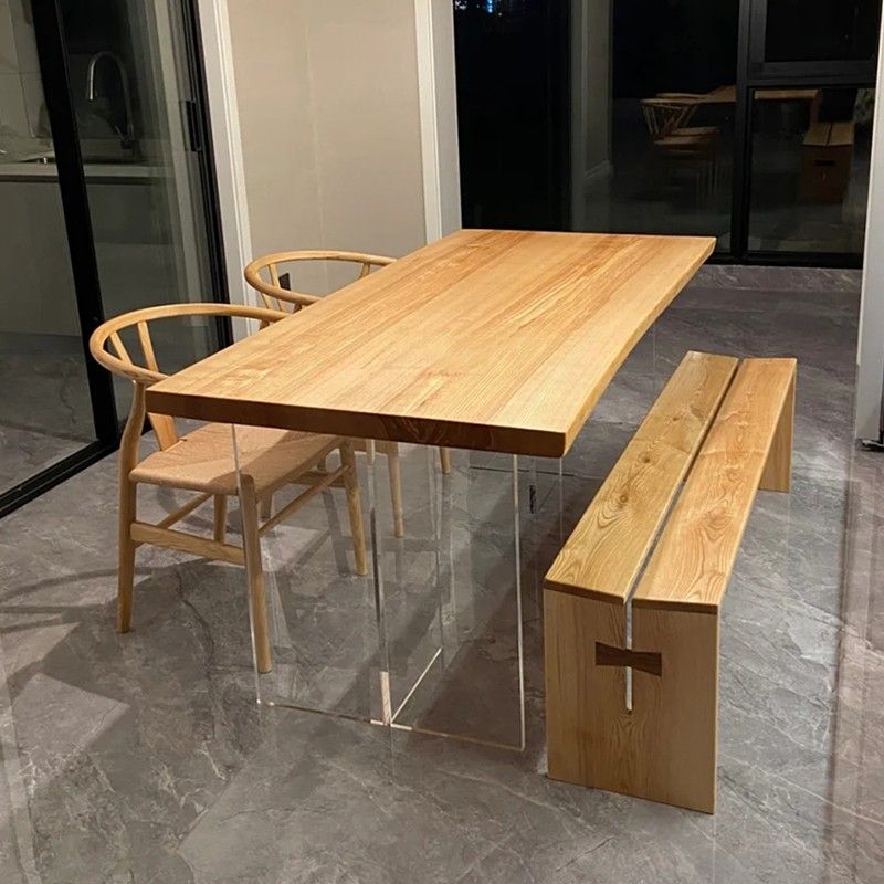 Modern Solid Wood Kitchen Table Rectangle Dining Table with Double Pedestal Clearhalo 'Dining Tables & Seating' 'Dining Tables' 'dining_table' 'furn' 'furn_dining_table' 'Furniture' 'furniture_dining_table' 'Kitchen & Dining Furniture' 'kitchen' 'kitchen_dining_table' 1200x1200_e2e747ff-7f80-4b5c-82b0-7038b8135de0
