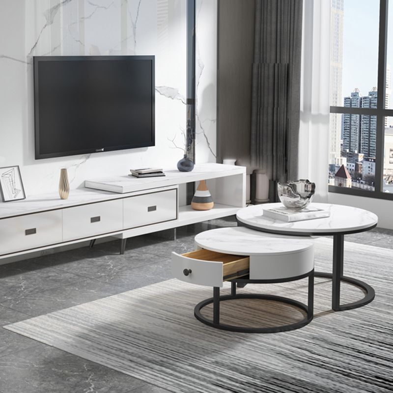 Slate Frame Coffee Table Round Nesting Coffee Table Set for Living Room Clearhalo 'Coffee & Accent Tables' 'Coffee Tables' 'coffee_tables' 'furn' 'furn_coffee_tables' 'Furniture' 'Living Room Furniture' 1200x1200_e2ee95dd-04cb-4525-aea5-fac1b8d529d9