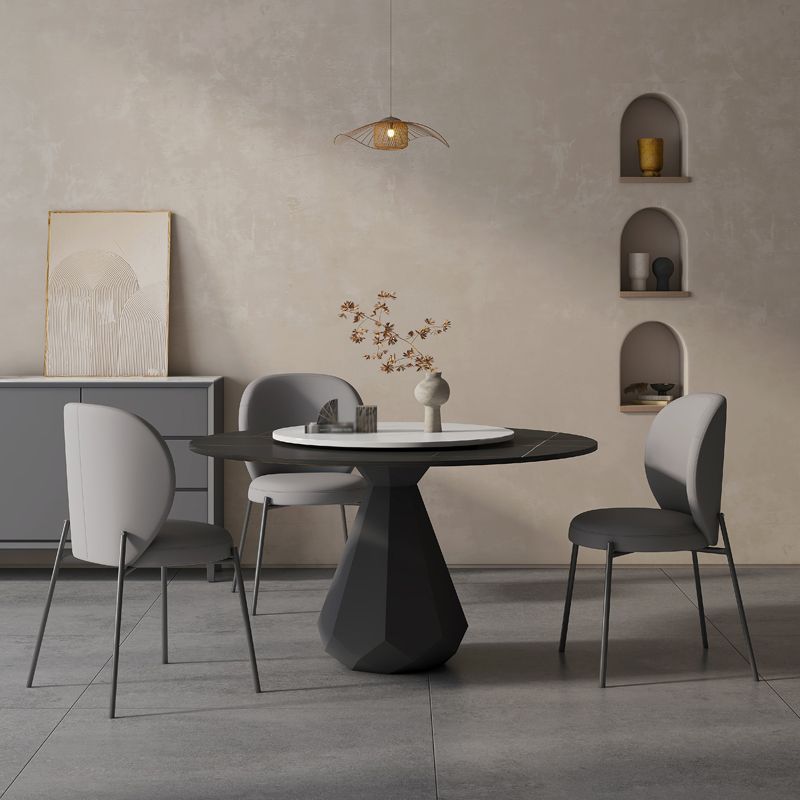 Table à dîner en pierre noire moderne Cuisine maison rond table à manger piédestal