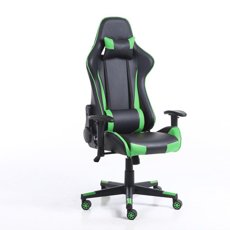 Eigentijdse fauteuil met hoofdsteun, gestoffeerde draaibare kunstleren stoel