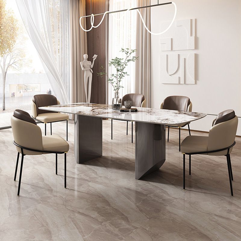 Luxury Sintered Stone Top Table Rectangle Table with Grey Double Pedestal Clearhalo ' dining_table' 'Dining Tables & Seating' 'Dining Tables' 'furn' 'furn_dining_table' 'Furniture' 'furniture_dining_table' 'Kitchen & Dining Furniture' 'kitchen&dining_furn' 'kitchen' 'kitchen_dining_table' 1200x1200_e2f1e9f3-3c14-4ca5-a756-9b3d2ae8ecaf