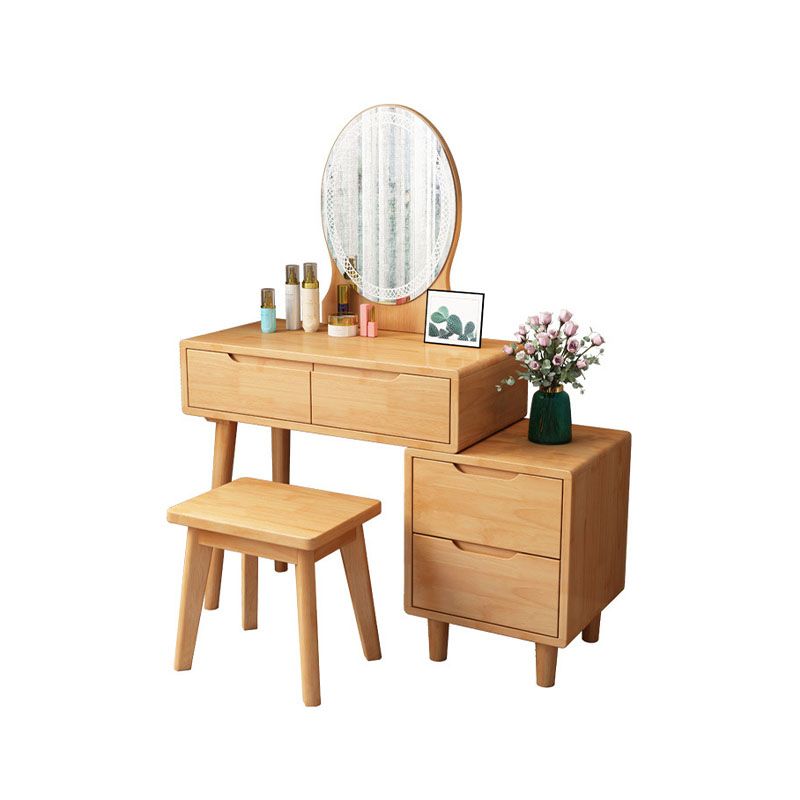 Table de vanité de caoutchouc scandinave avec tabouret et 4 tiroirs
