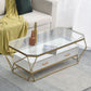 Glam Coffee Table with Glass/Marble Top and 2 Drawers and Iron Base Clearhalo 'Coffee & Accent Tables' 'Coffee Tables' 'coffee_tables' 'furn' 'furn_coffee_tables' 'Furniture' 'Living Room Furniture' 1200x1200_e2f3405c-5875-4283-bfc2-e28c967935c7